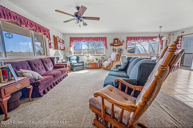 37 Pronghorn Rd, Craig, CO 81625 - carpeted living area with plenty of natural light, ceiling fan, and tile patterned floors
