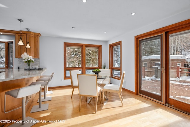 dining area with light hardwood / wood-style flooring