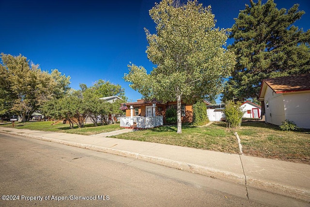 view of property hidden behind natural elements with a front yard