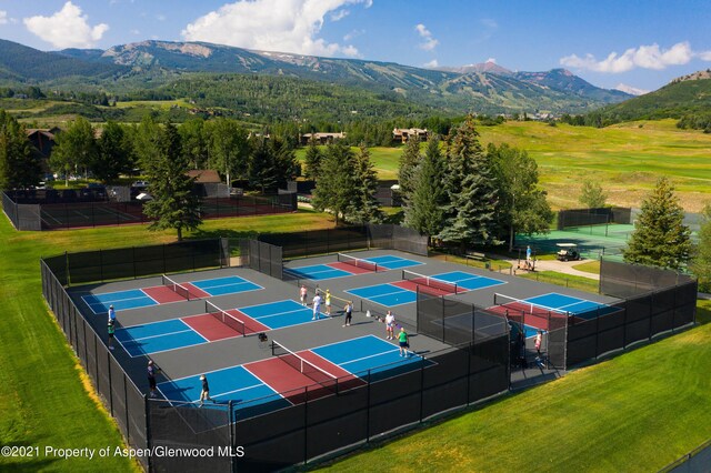 view of sport court featuring a mountain view