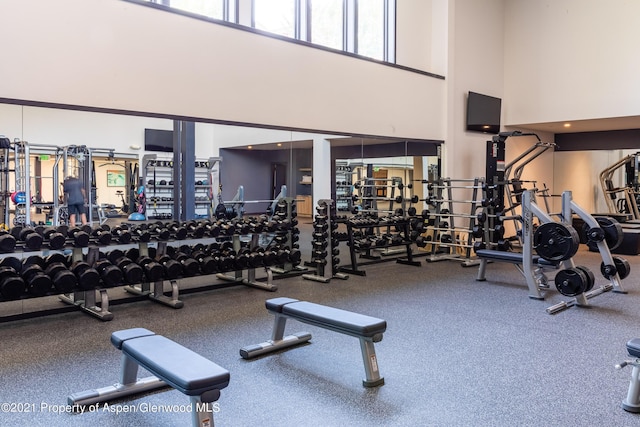 gym with a high ceiling