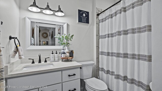 450 E 10th St, Rifle, CO 81650 - full bathroom featuring toilet, vanity, and a shower with shower curtain