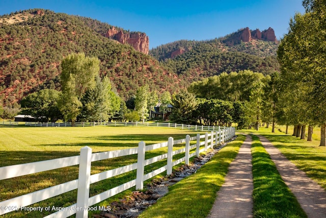 view of mountain feature featuring a rural view