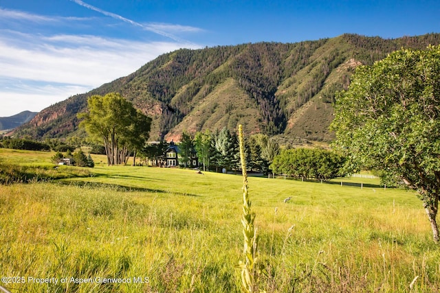 view of mountain feature with a rural view