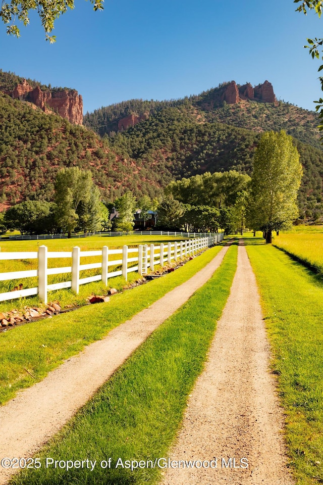 mountain view with a rural view