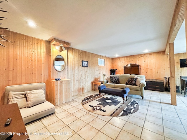 1111 Barclay St, Craig, CO 81625 - living area with wooden walls, tile patterned floors, and recessed lighting