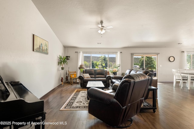 325 SE Cobblestone Ct, Cedaredge, CO 81413 - living area featuring a ceiling fan and wood finished floors