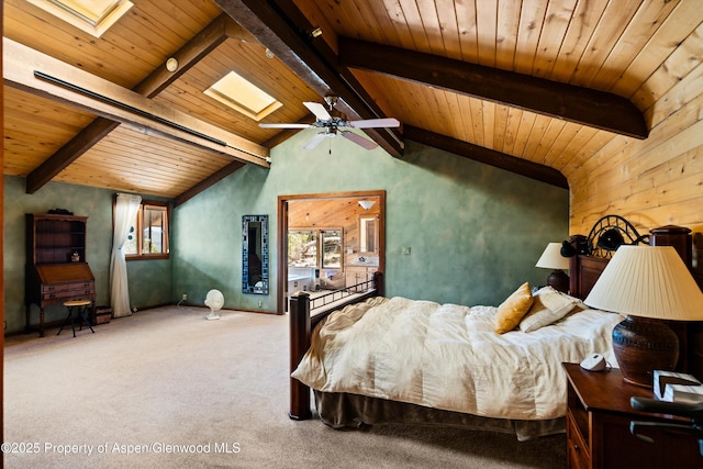 14 Fender Ln, Carbondale, CO 81623 - bedroom featuring wood ceiling, carpet flooring, and a skylight