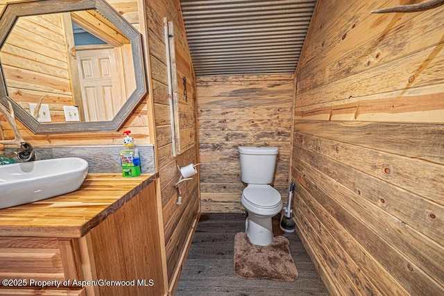 950 Highland Dr, Craig, CO 81625 - half bathroom with wooden walls, toilet, and vanity