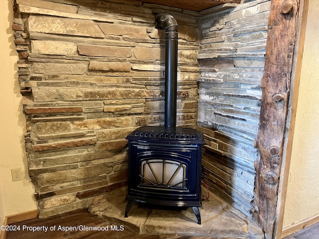 details featuring a wood stove