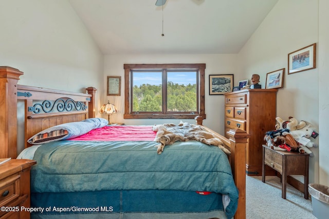 76 County Road 60b, Maybell, CO 81640 - bedroom with a ceiling fan, carpet, and lofted ceiling