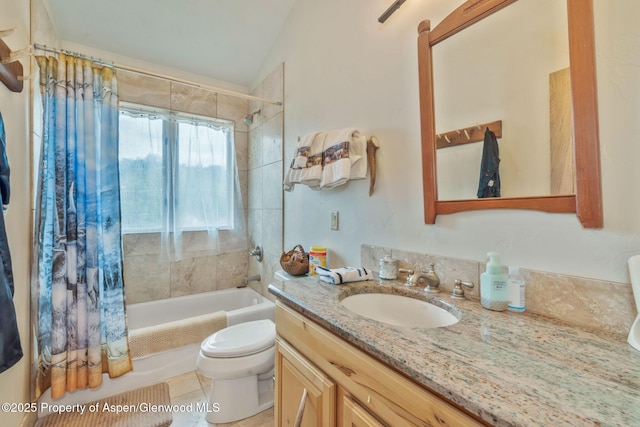 76 County Road 60b, Maybell, CO 81640 - full bathroom with shower / tub combo with curtain, toilet, tile patterned floors, and vanity