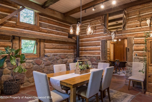 1150 Capitol Creek Rd, Snowmass, CO 81654 - dining room featuring a wooden ceiling with exposed beams