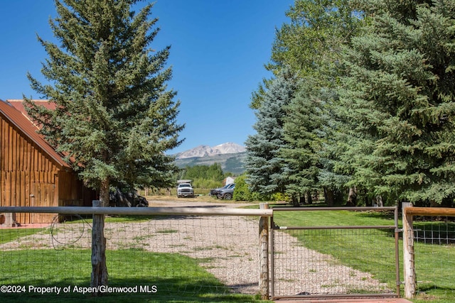 1150 Capitol Creek Rd, Snowmass, CO 81654 - view of yard featuring a mountain view, a view of countryside, and a gate