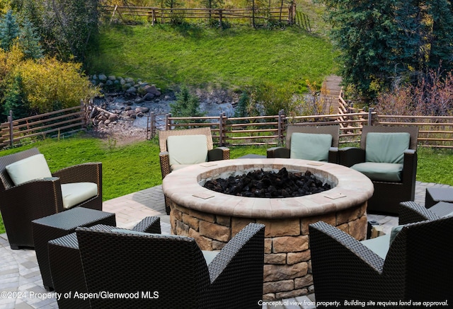 1150 Capitol Creek Rd, Snowmass, CO 81654 - fenced backyard featuring a fire pit and a patio area