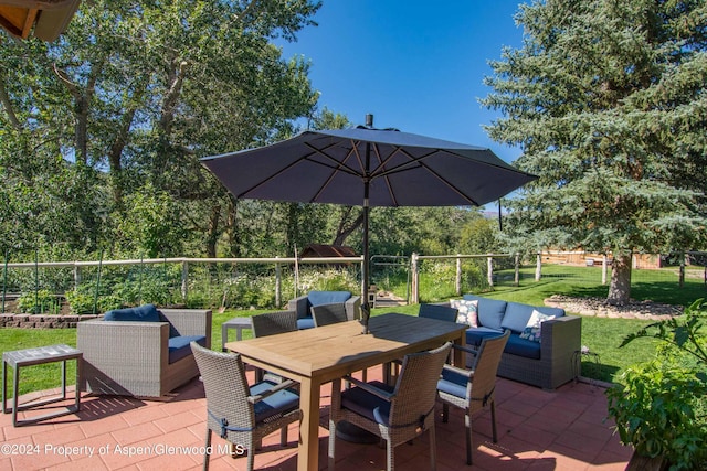 1150 Capitol Creek Rd, Snowmass, CO 81654 - view of patio with outdoor lounge area and outdoor dining space