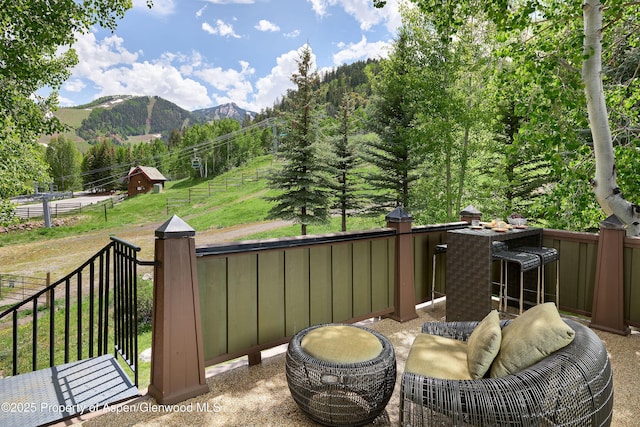 611 Oregon Trl, Aspen, CO 81611 - view of patio with a mountain view