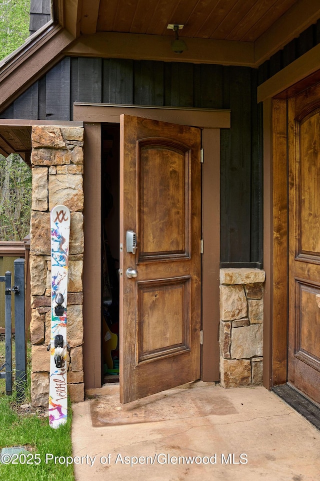 611 Oregon Trl, Aspen, CO 81611 - property entrance with stone siding