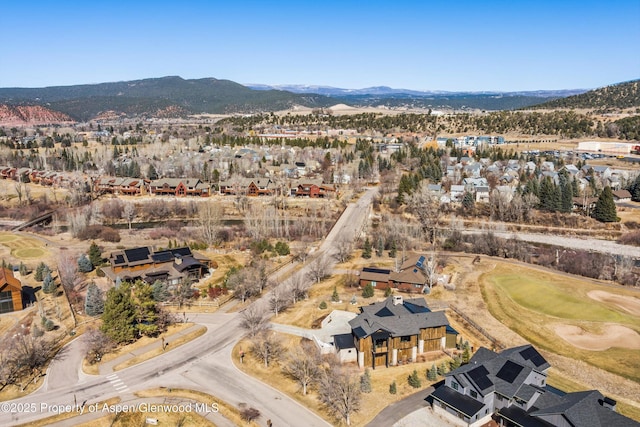 birds eye view of property featuring a residential view and a mountain view