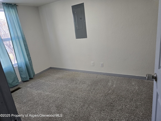 unfurnished room with carpet floors and electric panel