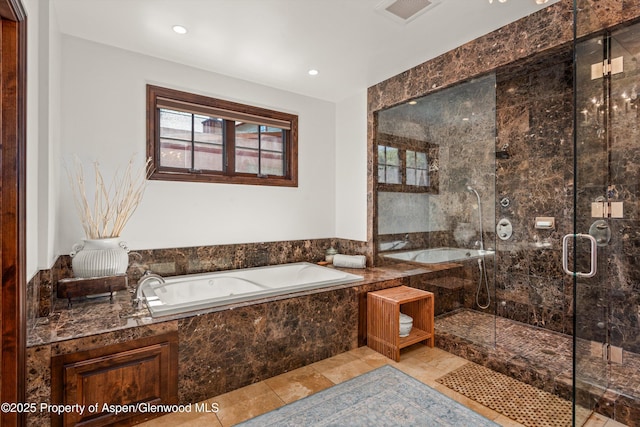 11 Pinon Ln, Carbondale, CO 81623 - full bath featuring a garden tub, a shower stall, and recessed lighting