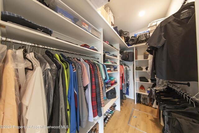 spacious closet with light hardwood / wood-style flooring