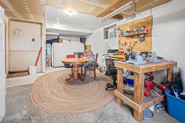 3598 County Road 35, Craig, CO 81625 - unfinished basement with a workshop area and freestanding refrigerator