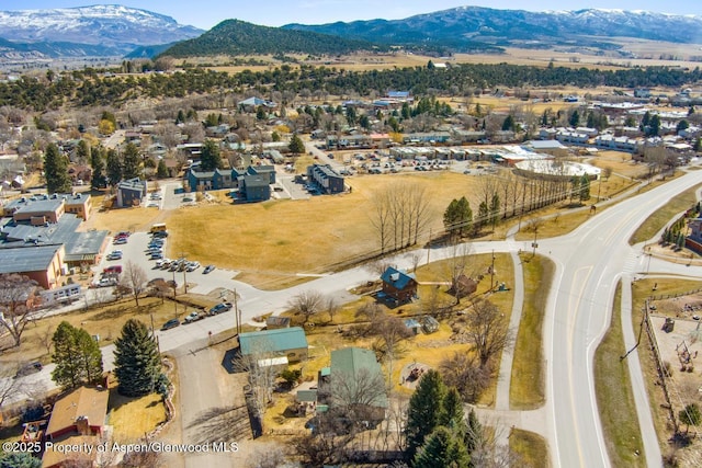 birds eye view of property featuring a mountain view