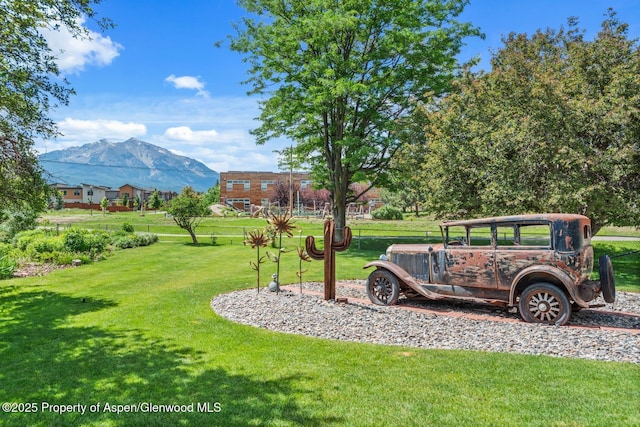 view of yard featuring a mountain view