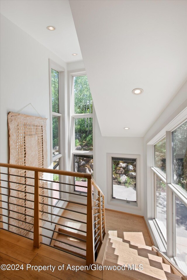 staircase featuring hardwood / wood-style flooring