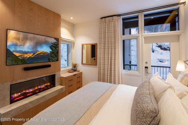 800 S Mill St Unit 201C, Aspen, CO 81611 - bedroom featuring a glass covered fireplace