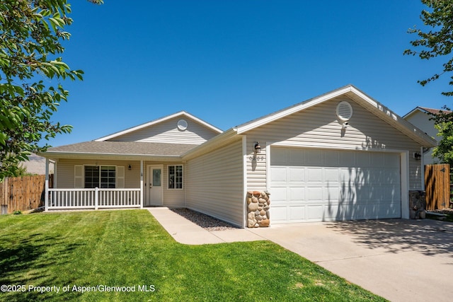 209 Cliff View Cir, Battlement Mesa, CO 81635 - ranch-style house with an attached garage, concrete driveway, and a porch
