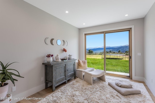 577 Fox Run Dr, Carbondale, CO 81623 - sitting room with a mountain view, light wood-type flooring, and recessed lighting