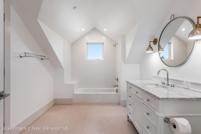 577 Fox Run Dr, Carbondale, CO 81623 - full bath featuring vanity, lofted ceiling, and bathing tub / shower combination