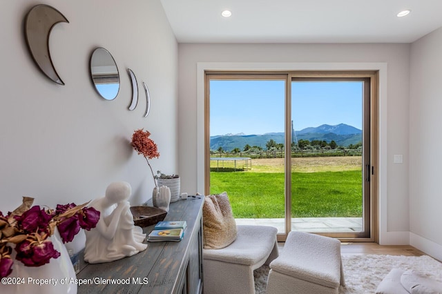 577 Fox Run Dr, Carbondale, CO 81623 - living area featuring a mountain view, recessed lighting, and wood finished floors