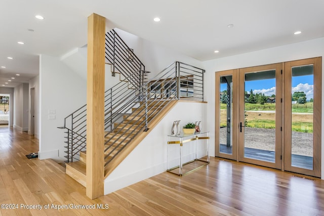 577 Fox Run Dr, Carbondale, CO 81623 - foyer featuring stairs, wood finished floors, and recessed lighting