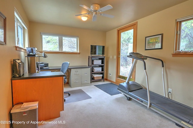 48 Creekside Ct, Glenwood Springs, CO 81601 - carpeted office space featuring ceiling fan and baseboards