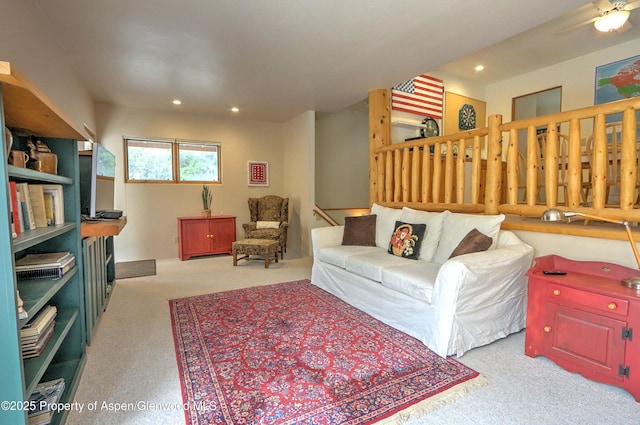 48 Creekside Ct, Glenwood Springs, CO 81601 - living room with light carpet, recessed lighting, and ceiling fan