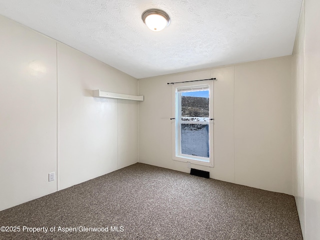 carpeted empty room with a textured ceiling