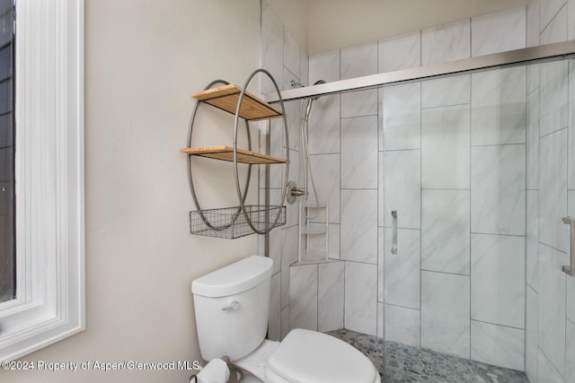 bathroom with toilet and walk in shower