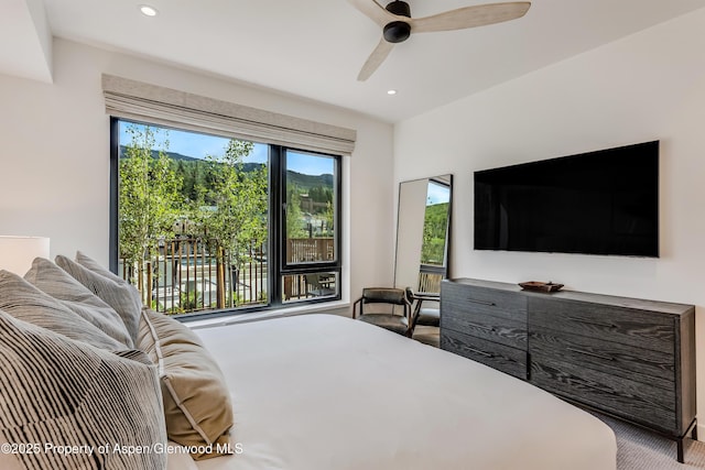 bedroom with a ceiling fan and recessed lighting