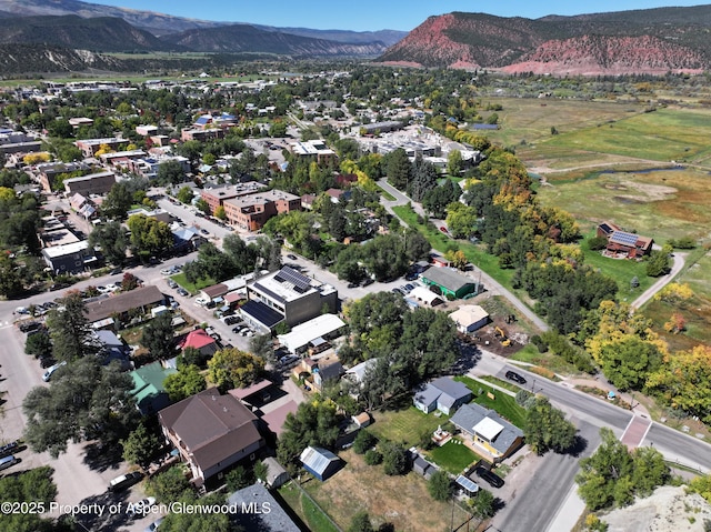 bird's eye view with a mountain view