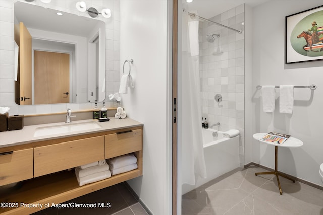 119 Wood Rd Unit 604, Snowmass Village, CO 81615 - full bathroom featuring vanity, shower / tub combo with curtain, and tile patterned floors