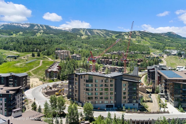 119 Wood Rd Unit 604, Snowmass Village, CO 81615 - drone / aerial view of a mountain backdrop and a heavily wooded area