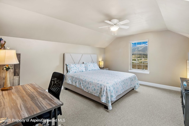 1783 Anvil View Ave, Rifle, CO 81650 - bedroom with carpet, vaulted ceiling, and a ceiling fan