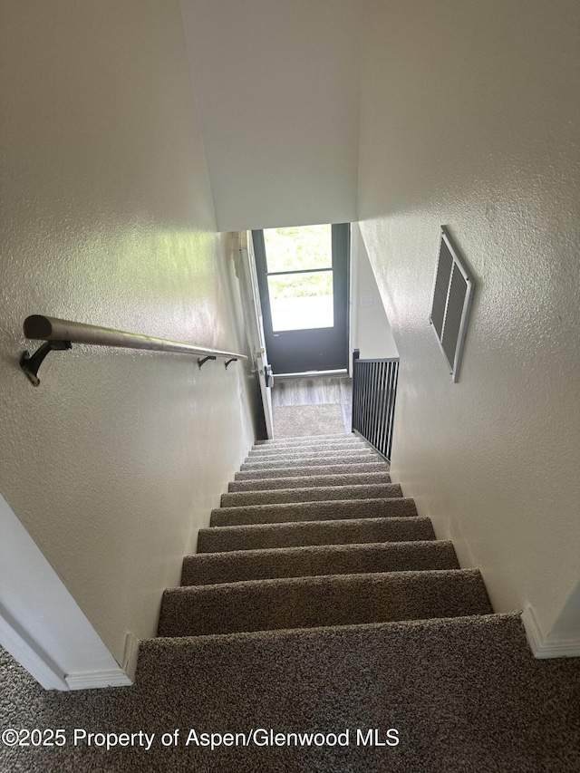 3865 W 6th St, Craig, CO 81625 - staircase with a textured wall and carpet flooring
