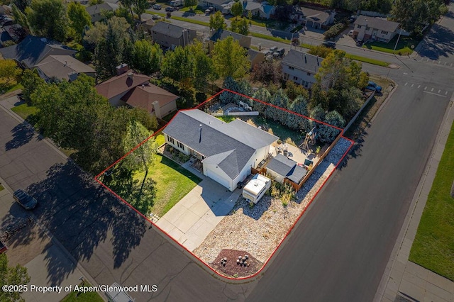 aerial view with a residential view