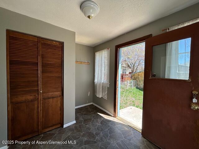 900 Breeze St, Craig, CO 81625 - foyer featuring stone finish floor, baseboards, and a textured ceiling