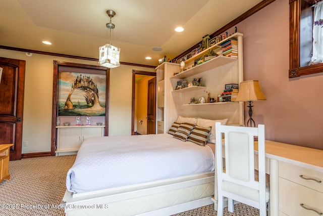 81 River Park Ln, Carbondale, CO 81623 - bedroom with recessed lighting, ornamental molding, and carpet