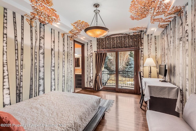 81 River Park Ln, Carbondale, CO 81623 - bedroom featuring access to outside, wood finished floors, and recessed lighting